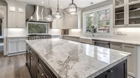 Premium AI Image | Marble kitchen countertop with copy space over bright elegance kitchen