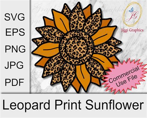 Leopard Print Sunflower Svg Commercial Use Layered Sunflower Cut File