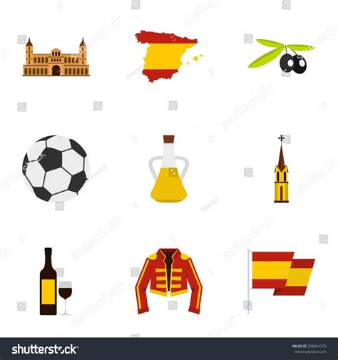 Culture Features Spain Icons Set Flat Stock Vector (Royalty Free) 598064573