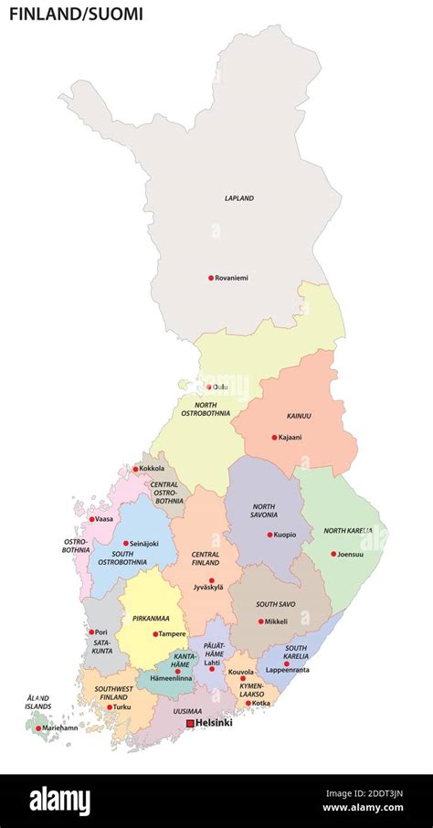 Administrative And Political Vector Map Of The Regions Of Finland