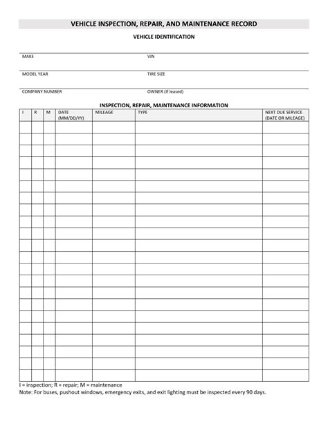 Vehicle Inspection Repair And Maintenance Record Fill Out Sign