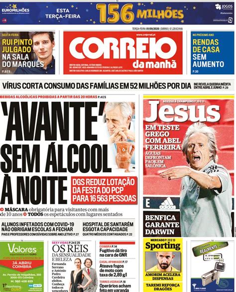 Capa Correio da Manhã 1 setembro 2020 capasjornais pt