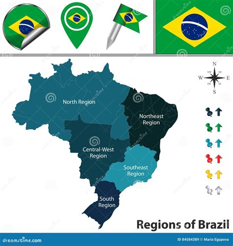 Brazil Map Of Regions Vector Illustration Cartoondealer