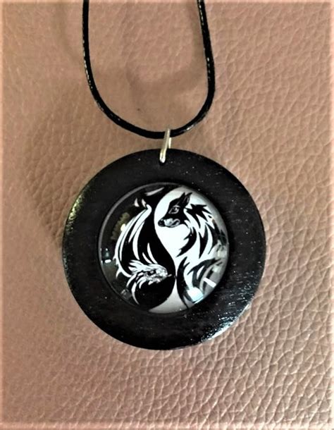 Yin Yang Dragon And Wolf Pendant In Ebony Stained Wood Etsy Australia