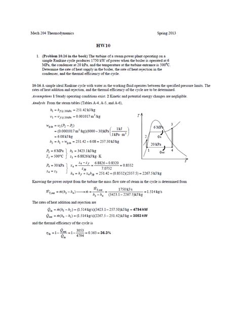 Rankine Cycle Problem Set1 With Questions Power Plant Engineering