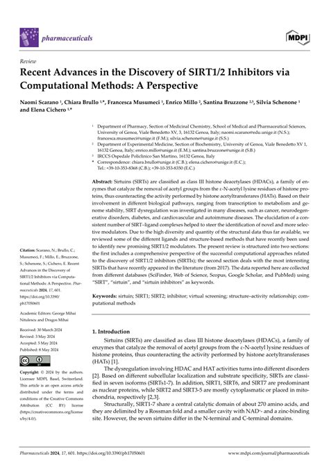 Pdf Recent Advances In The Discovery Of Sirt Inhibitors Via