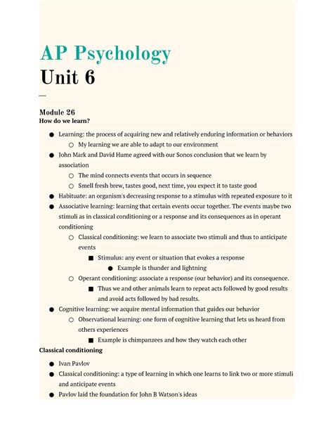 Unit Study Guide Ap Psychology Unit Module How Do We