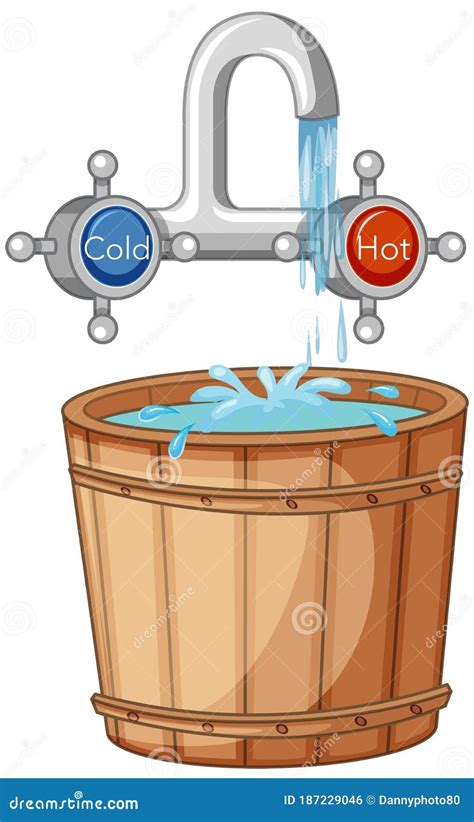 Water Tap Hot And Cold And Bucket Of Water Cartoon Style Isolated Stock Vector Illustration Of
