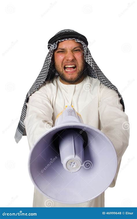 Arab Man With Loudspeaker Isolated Stock Photo Image Of Announcement