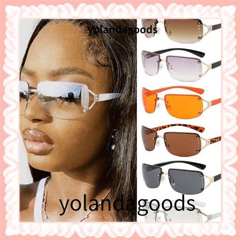 Yolan Rimless Sun Glasses Uv 400 Futuristic Rectangle Sun Glasses Retro Plastic Protective