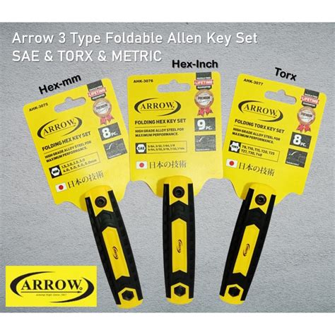 Arrow 3 Type Foldable Allen Hex Key Set Metric And Sae And Torx