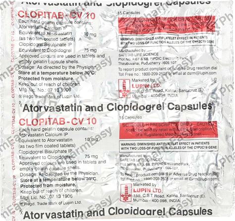 Clopitab Cv 10mg Strip Of 15 Capsules Uses Side Effects Price