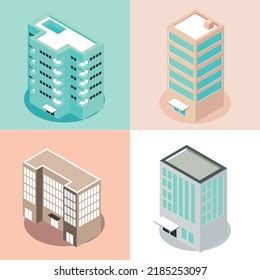 Isometric City Building Icons Vector Image Stock Vector Royalty Free