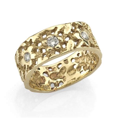 Diamond Wedding Band 14k Gold Art Nouveau Diamond Floral Wedding Band