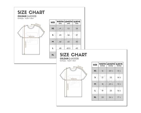 Gildan 64500B Youth T Shirt Size Chart Inches Cm Digital Size Chart