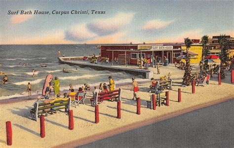 Corpus Christi Texas Surf Bath House People In View Antique Postcard