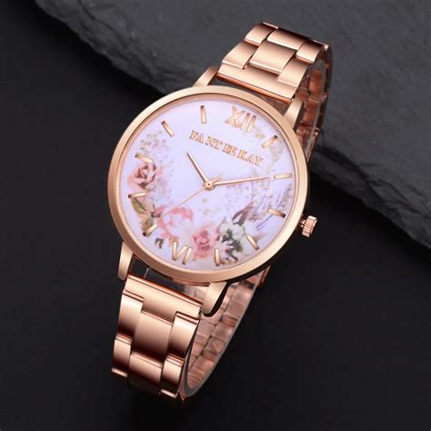 Ladies Fashion Business Stainless Steel Watch Flowers Partysu Women Dress Watches Wrist Watches ...