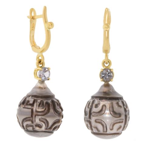 Carved Tahitian Pearl Earrings By Alison Shiboski NEWTWIST