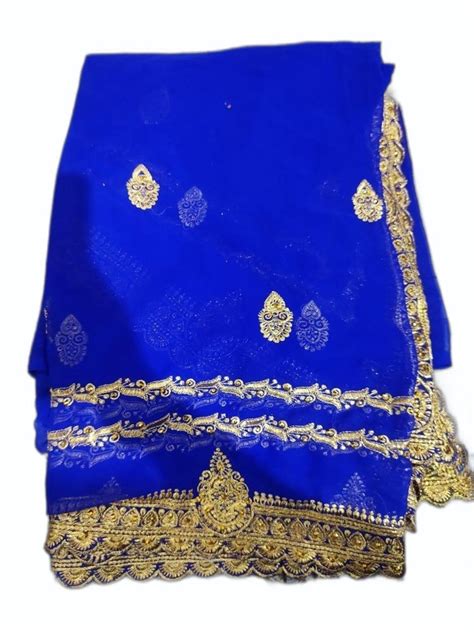 Blue Heavy Zardosi Work Embroidery Chiffon Saree M M With