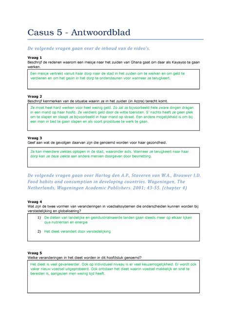 Casus 5 Casus 5 Antwoordblad De Volgende Vragen Gaan Over De Inhoud