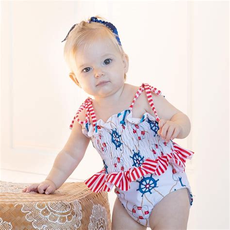 Baby Girls Nautical One Piece Swimsuit with Frills – Olga Valentine