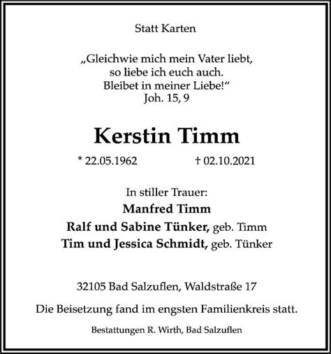 Traueranzeigen Von Kerstin Timm Lz Trauer