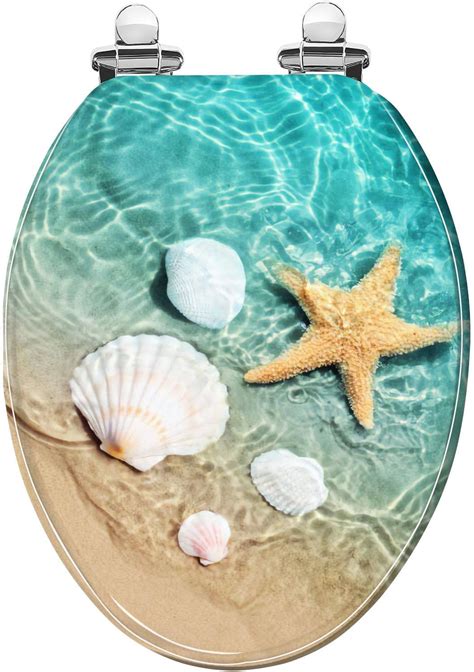 Elongated Toilet Seat Seashell Summer Beach Sea Water Resin Toilet Seat