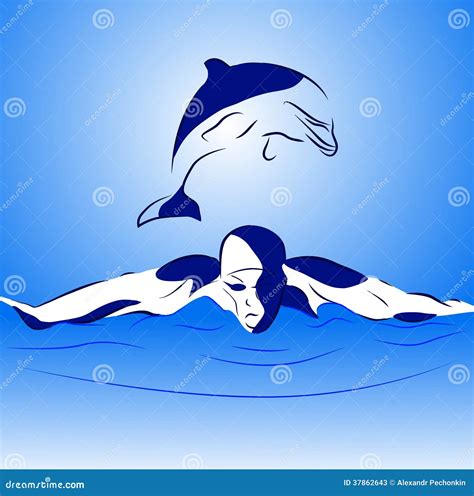 Swimmer And Dolphin Stock Vector Illustration Of Professional