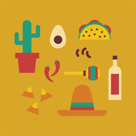 Colorful Flat Mexico Icons 12630276 Vector Art At Vecteezy