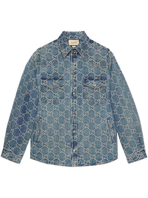 Gucci Blue Logo Jacquard Denim Jacket Browns