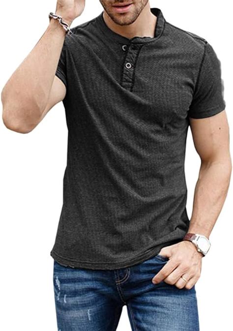 Enjoybuy Mens Henley Shirts Slim Fit Short Sleeve Casual Cotton T