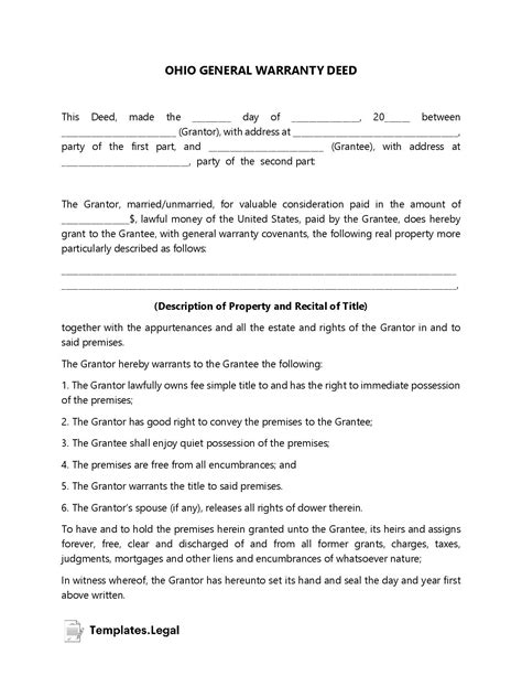 Ohio Deed Forms Templates Free Word Pdf Odt