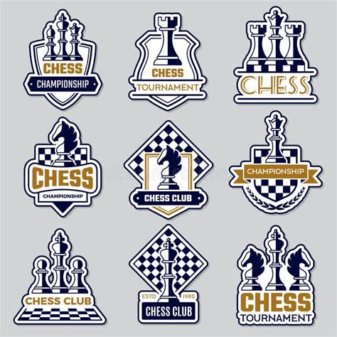 Chess Emblem. Sport Club Logo with Chess Symbols Knight Pawn Rook Officer Silhouettes of Figures ...