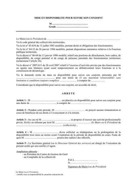 Mise En Disponibilite Pour Suivre Son Conjoint DOC PDF Page 1 Sur 2