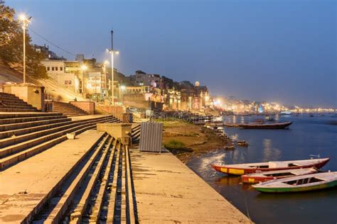 Colorful Illumination of the Ghats in the Night. Varanasi. India Stock ...