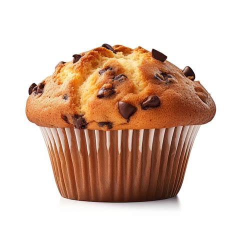 Premium Photo Hyperrealistic Chocolate Chip Muffin On White Background