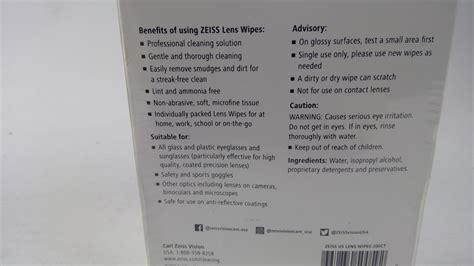 Zeiss Lens Wipes 200 Pack Property Room