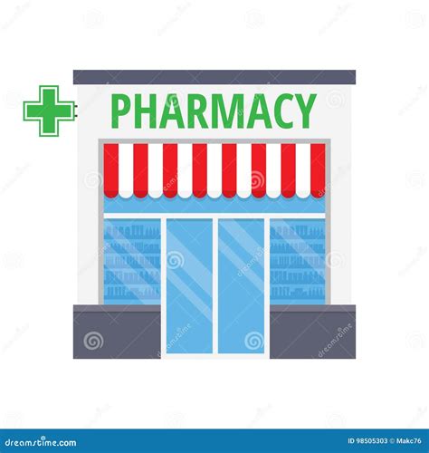 Facade Of Pharmacy Store Isolated On White Background Drugstore House