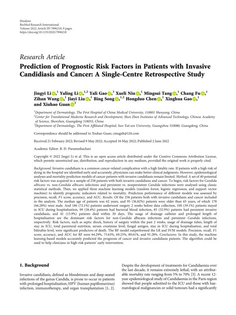 PDF Prediction Of Prognostic Risk Factors In Patients With Invasive