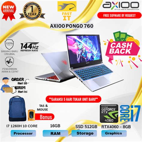 Jual Axioo Pongo 760 I7 12650H RTX4060 8GB 16GB 512GB 15 6 Full HD