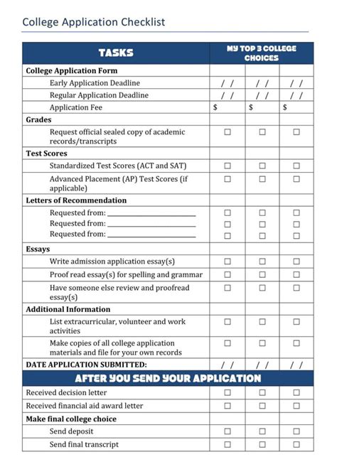 36 Free Printable College Checklist Templates PDF Word American