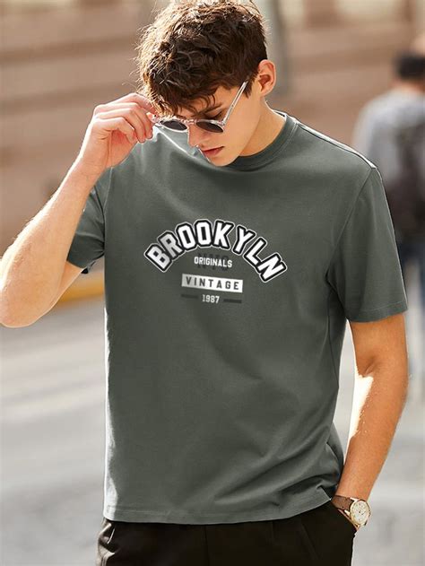 Men Letter Graphic Round Neck Tee Tshirt Design Men Cool Shirt