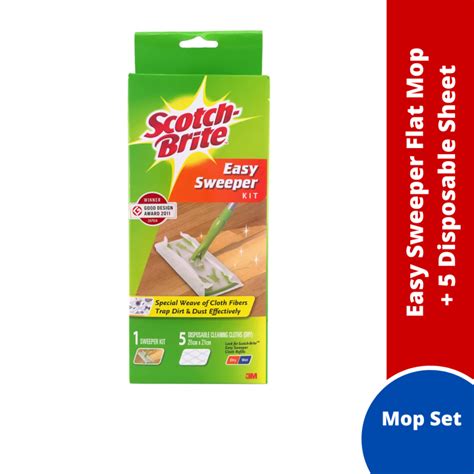 3m Scotch Brite Easy Sweeper Flat Mop 5 Disposable Sheets Mop Setbundle Set Refill Wipe