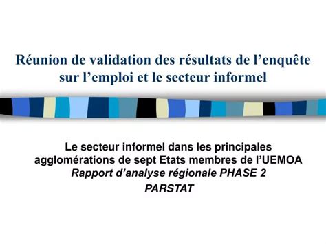 PPT Réunion de validation des résultats de lenquête sur lemploi et