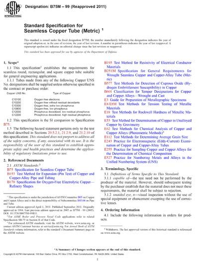 ASTM B75M 99 2011 Standard Specification For Seamless Copper Tube