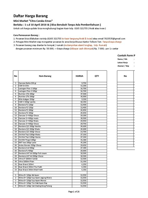 Detail Contoh Price List Harga Barang Koleksi Nomer 16