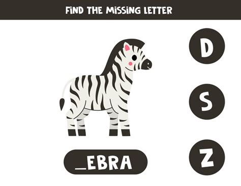 Premium Vector Find Missing Letter With Cartoon Zebra Spelling Worksheet