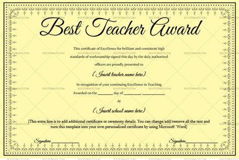 Best Teacher Award Certificate Pretty Black 1243 Doc Formats