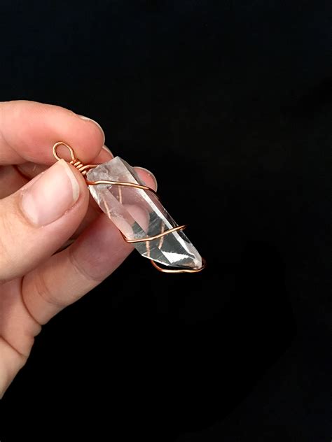 Copper Wrapped Arkansas Quartz Crystal Natural Point Pendant