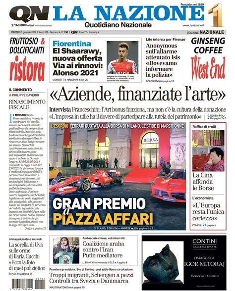 Le Prime Pagine Dei Quotidiani Che Sono In Edicola Oggi 5 Gennaio 2016 Secolo Ditalia